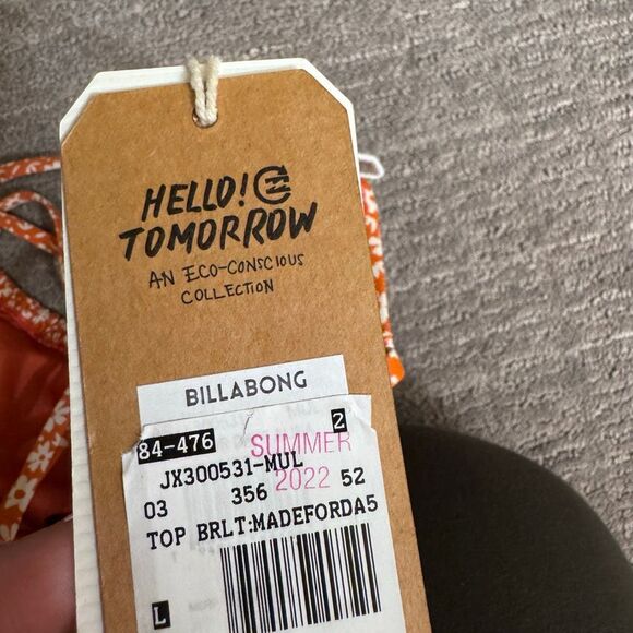 Billabong Orange Floral Made For Daze Alina Bralette Bikini Top Large NWT - Picture 3 of 10